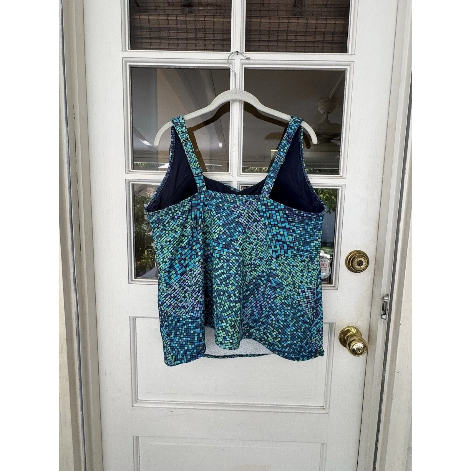 Lands' End Swim Suit Tankini Top. Size 18W G Blue Mosaic Water Tile Underwire - Image 5