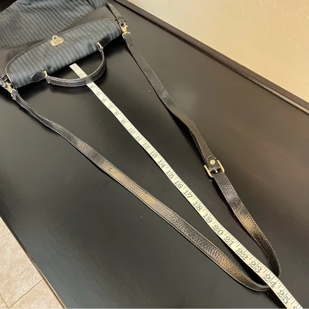 FENDI Vintage leather and coated canvas bag, striped, black 14”x10”, authentic - Image 11