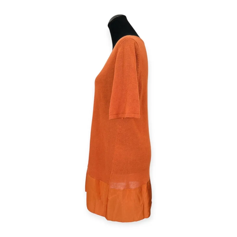 Soft Surroundings | Medium | Burnt Orange Linen Blend Silk Hem V-Neck Tunic Top - Image 5