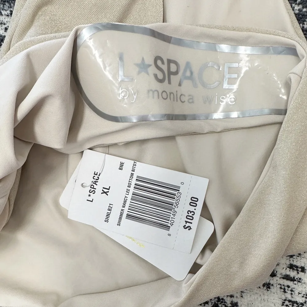 NWT L*SPACE Shimmer Nancy Lee Bikini Bottoms Bone XL - Image 3