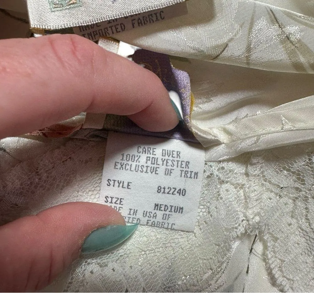 Vintage 90s California Dynasty White Silky Floral Nightgown Robe Pjs Set Medium - Image 7