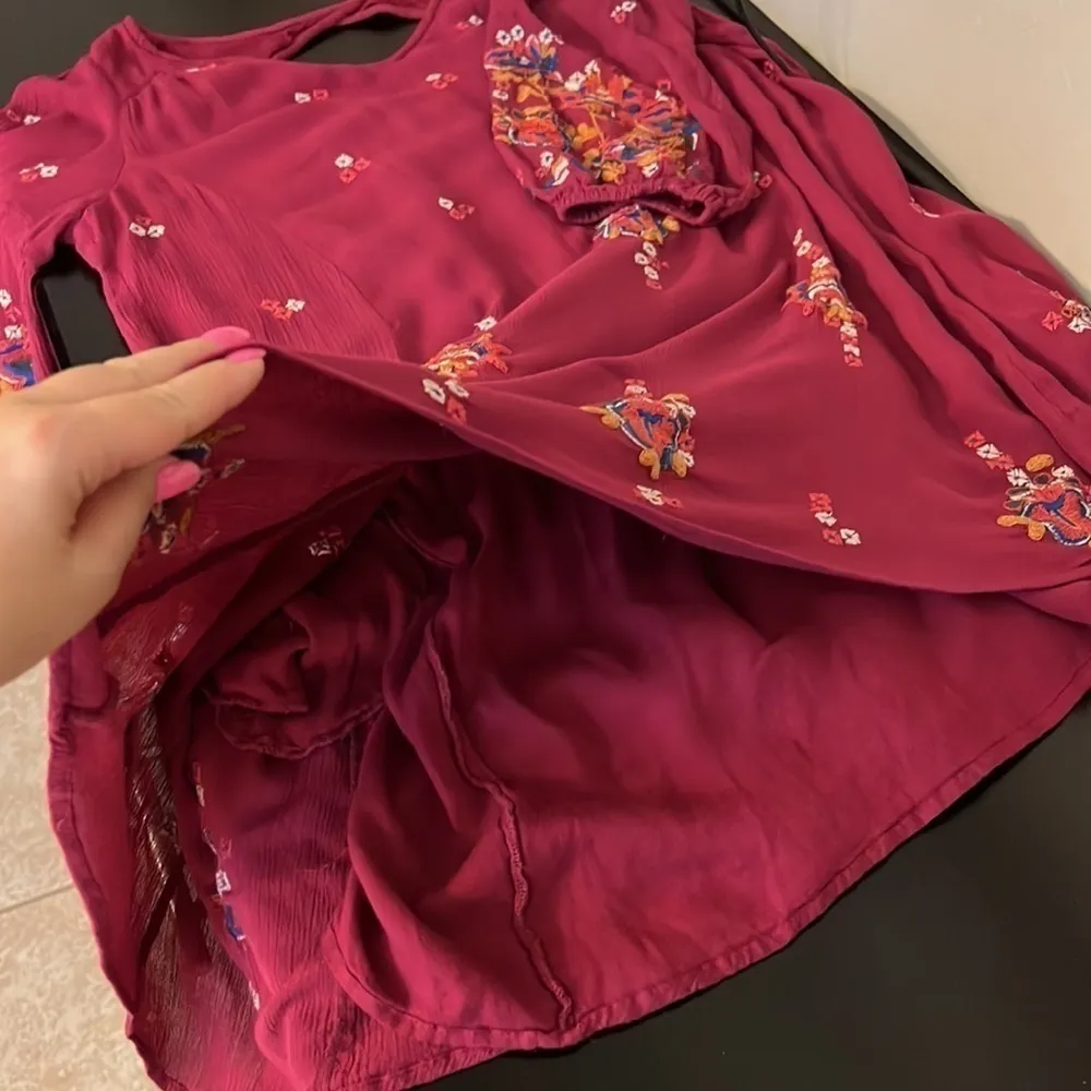 Free People Oxford embroidered mini tunic dress in burgundy, keyhole back, S - Image 15
