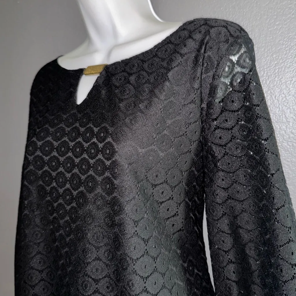 Tacera Little Black Laced Long Sleeve Keyhole Dress Womens XL - Image 2