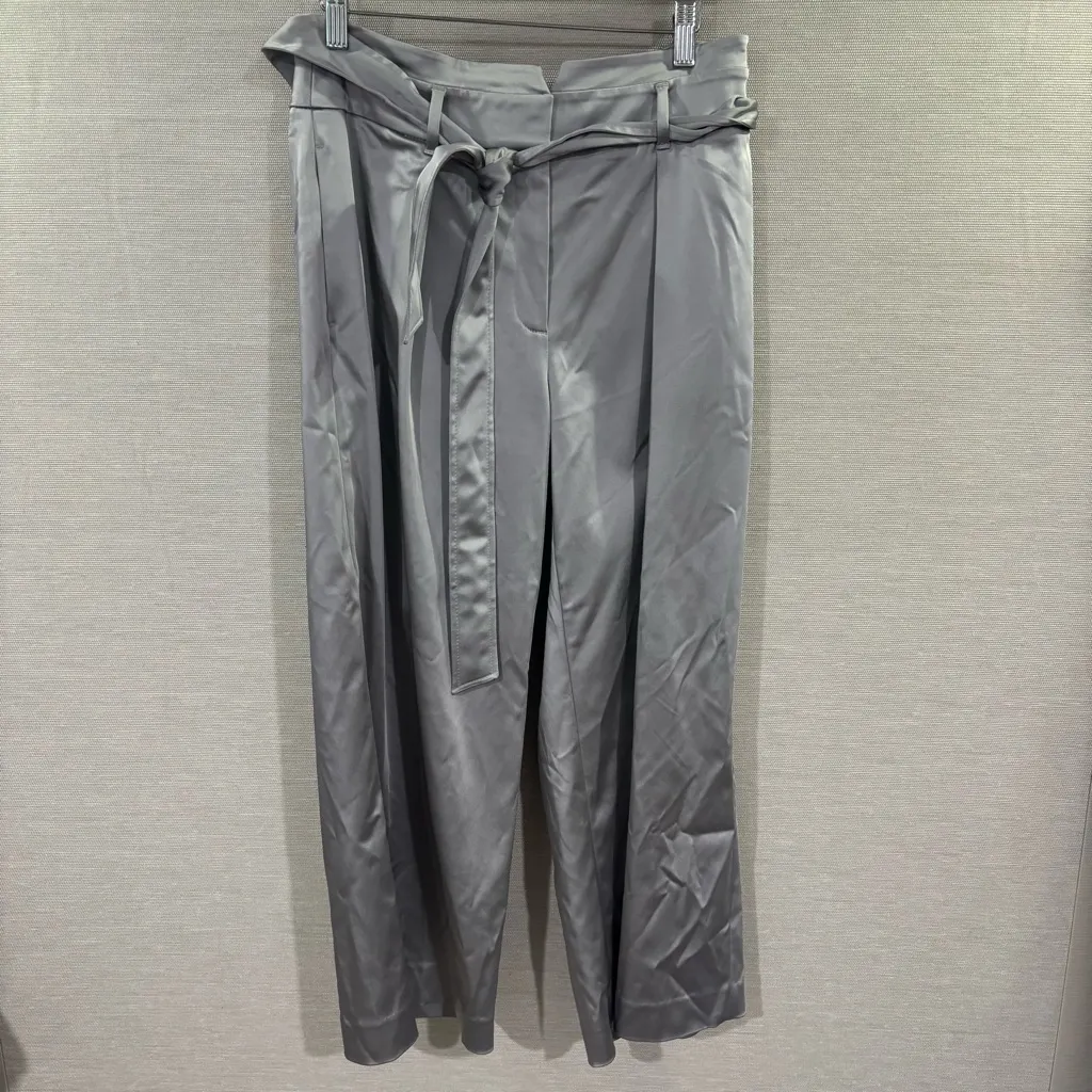 NWT WHBM THE WIDE LEG CROP SATIN SILVER GRAY TIE WAIST SIZE 8 - Image 2