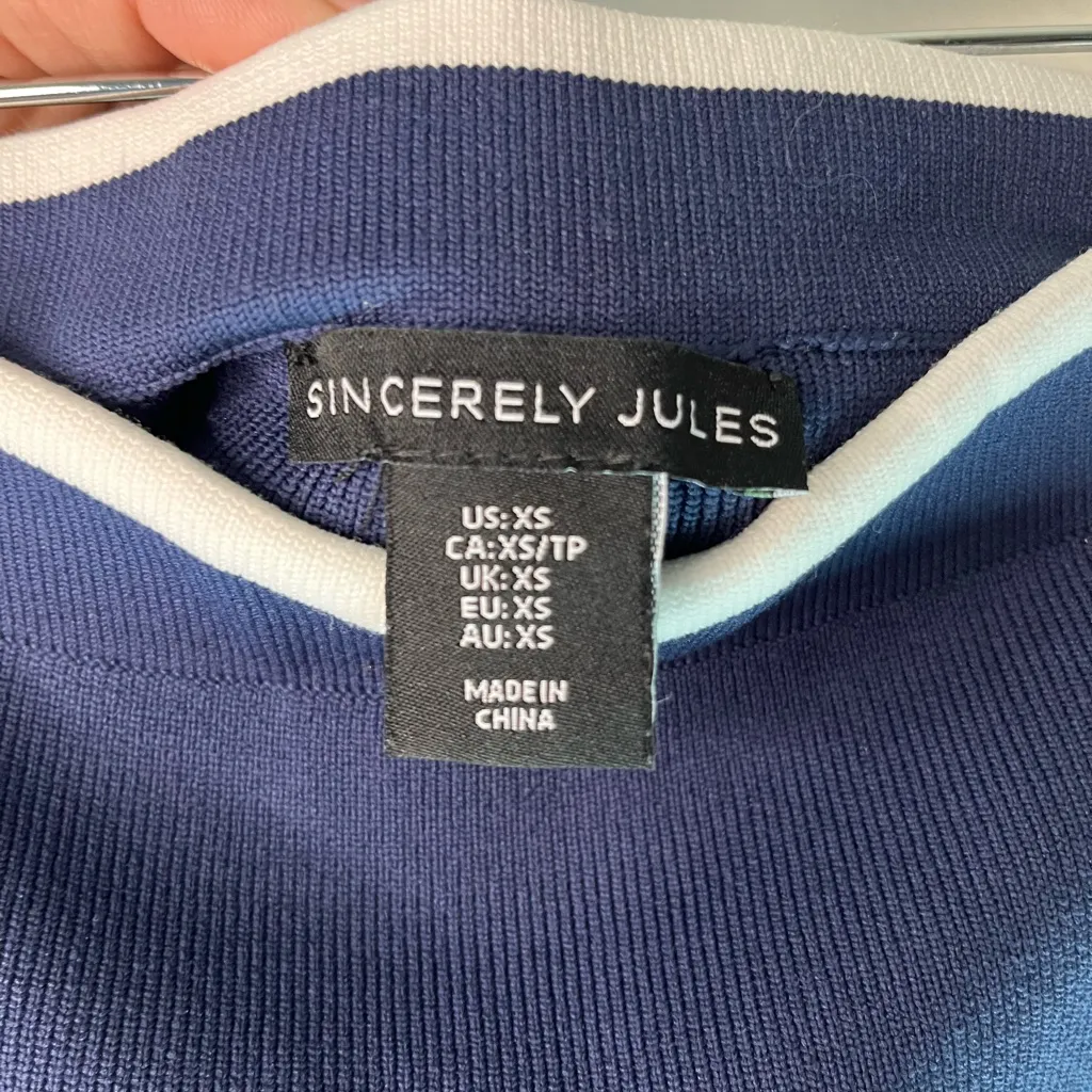 Sincerely Jules Navy Blue And White Long Sleeve Crop Top And Skirt Set Size XS - Image 8