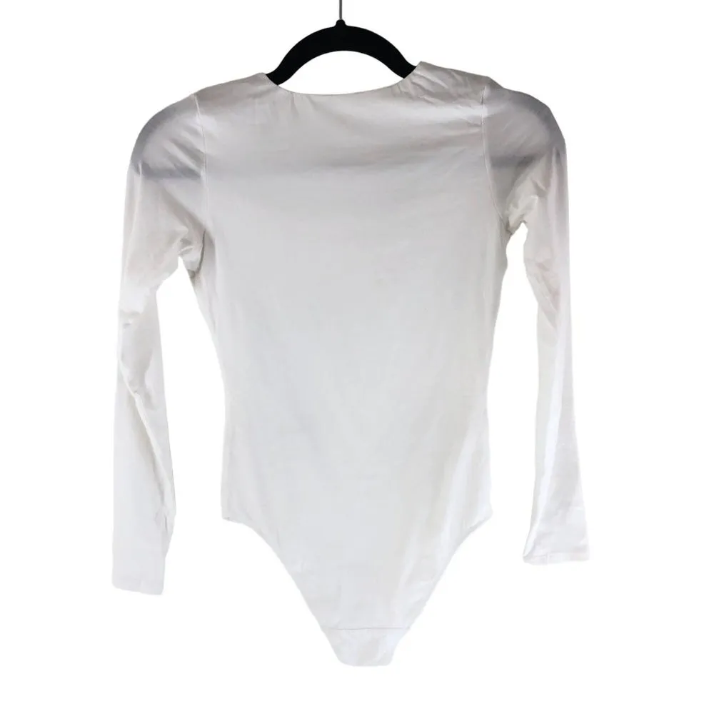 Everlane Womens The Long-Sleeve Supima Square-Neck Bodysuit Bikini White XXS - Image 6