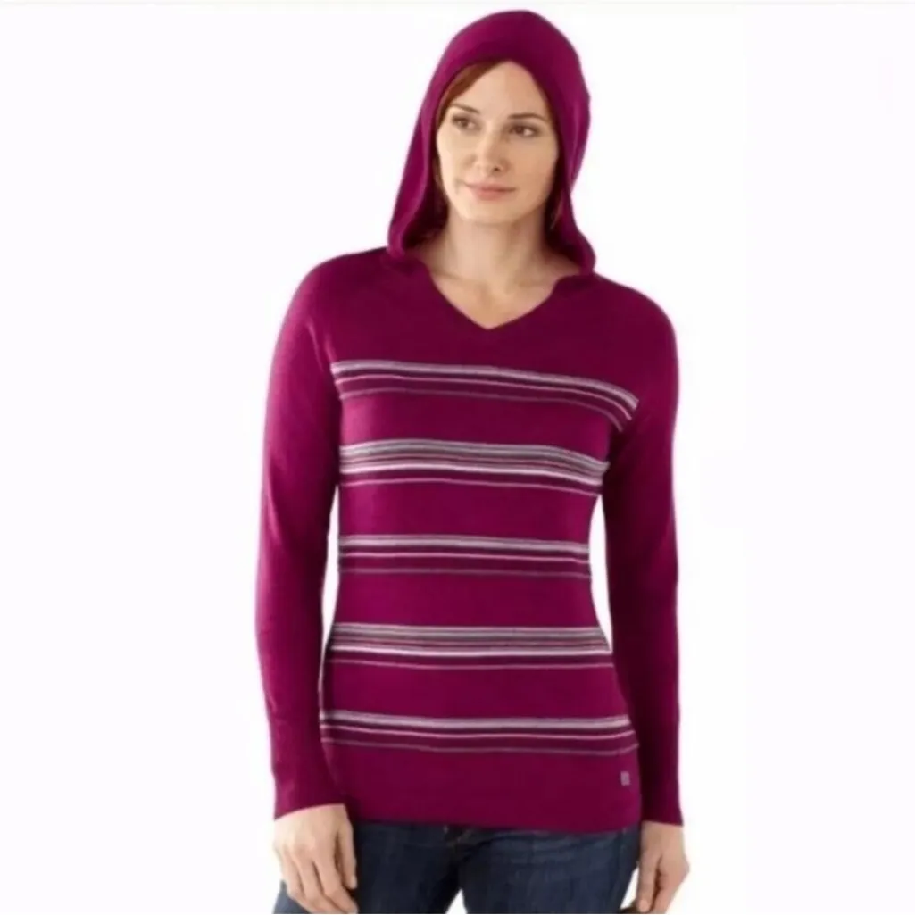 SMARTWOOL Blue South Rim Striped Merino Wool Hooded Sweater Size Medium - Image 2