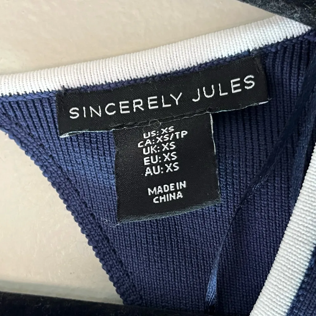 Sincerely Jules Navy Blue And White Long Sleeve Crop Top And Skirt Set Size XS - Image 4