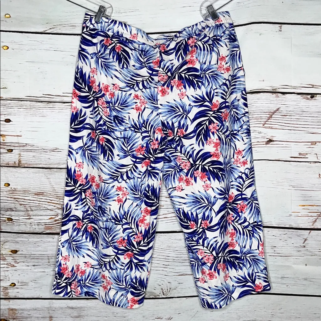Caribbean Joe NWT XL Tropical Linen Blend Loose Fit Wide Leg Beach Capri Pants - Image 3