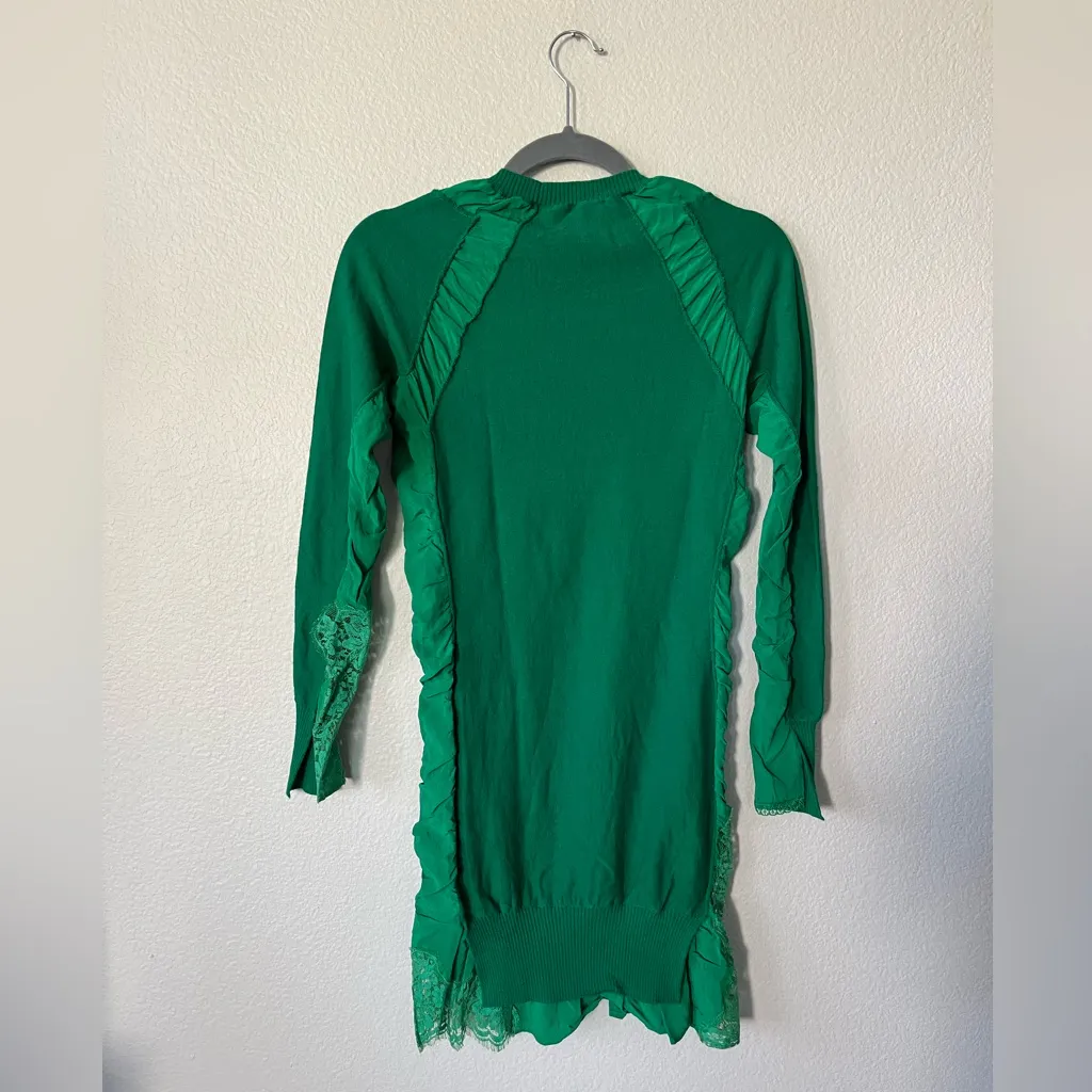 Stella McCartney Silk Mix Knit Sweater Lace Dress Kelly Green Women's Size 34/XS - Image 4