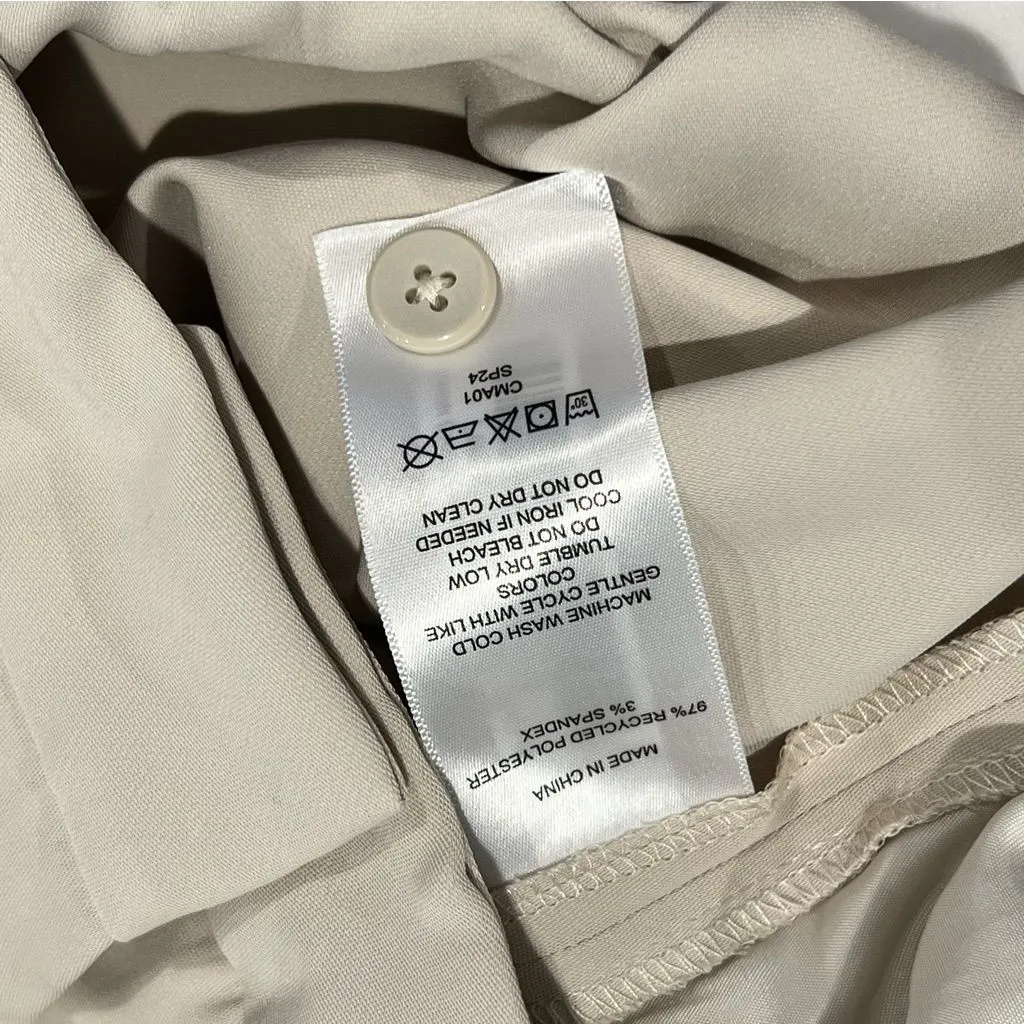 Quince Stretch Crepe Classic Trouser Pants Sand Size 12 High Rise Wide Leg - Image 6