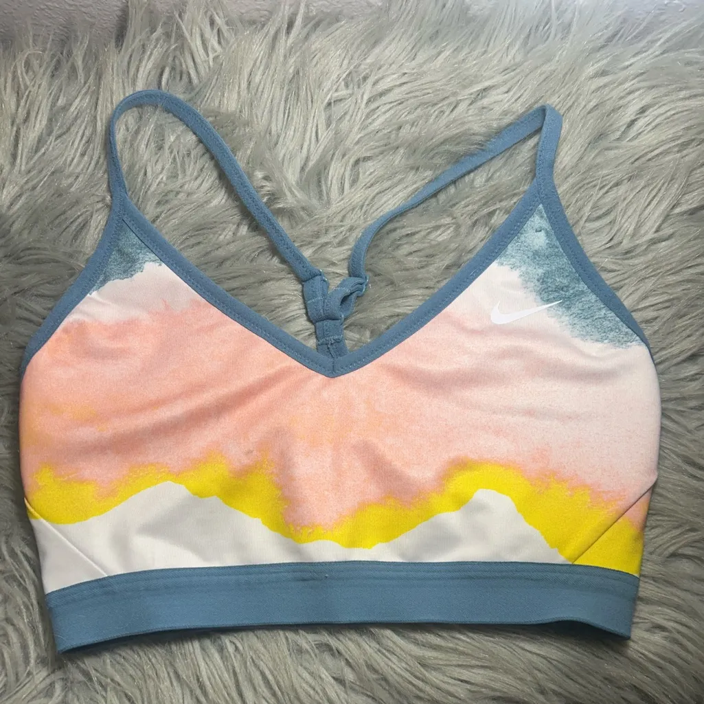 Nike Dri-FIT INDY ARTIST FEMME Blue and White Sport Bra Size Medium - Image 4