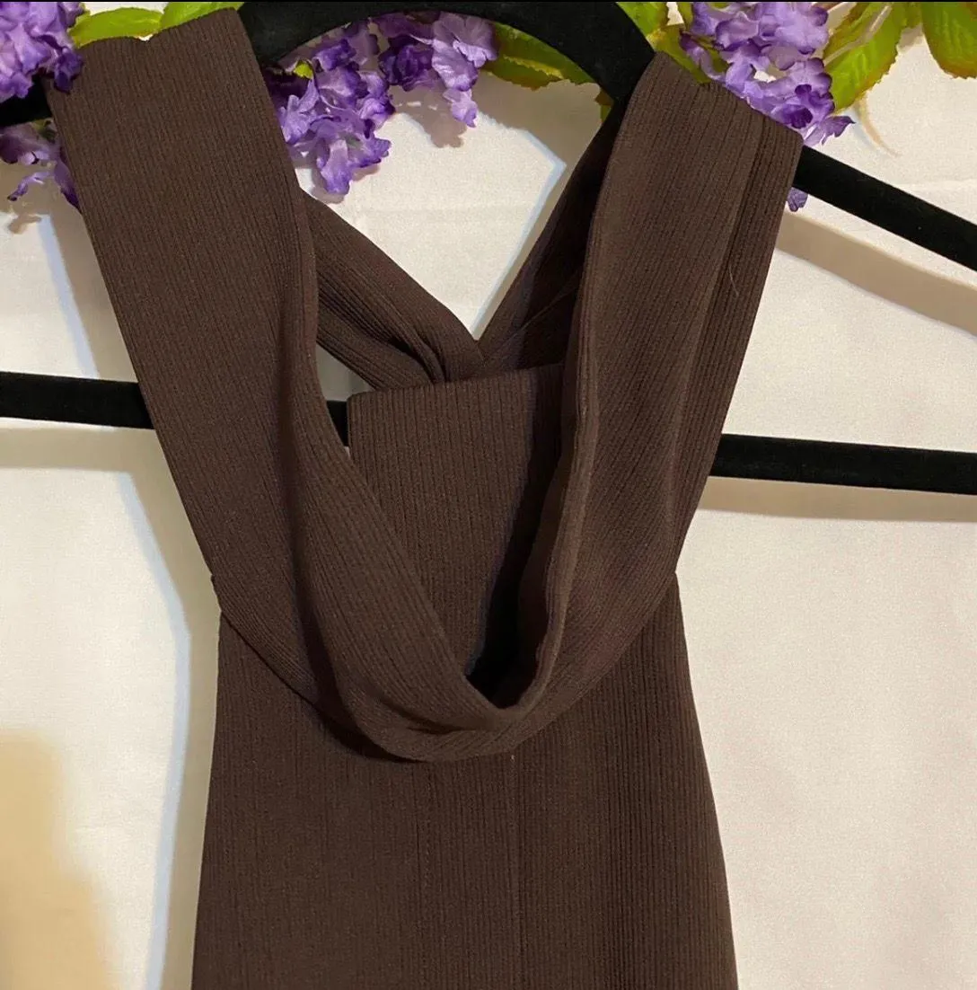 ggonzal sleeveless sheer brown blouse halter top tie with open back Size M - Image 3