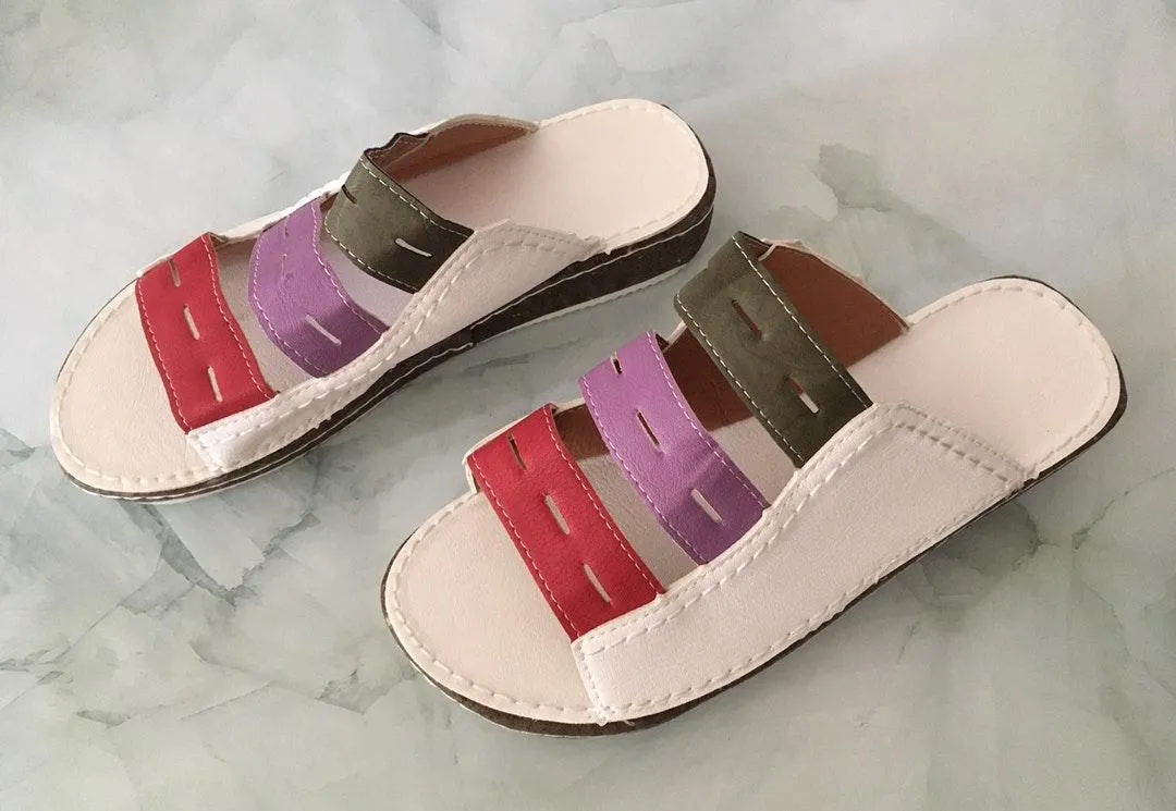 White Color Block Sandals, Size 8 - Image 4