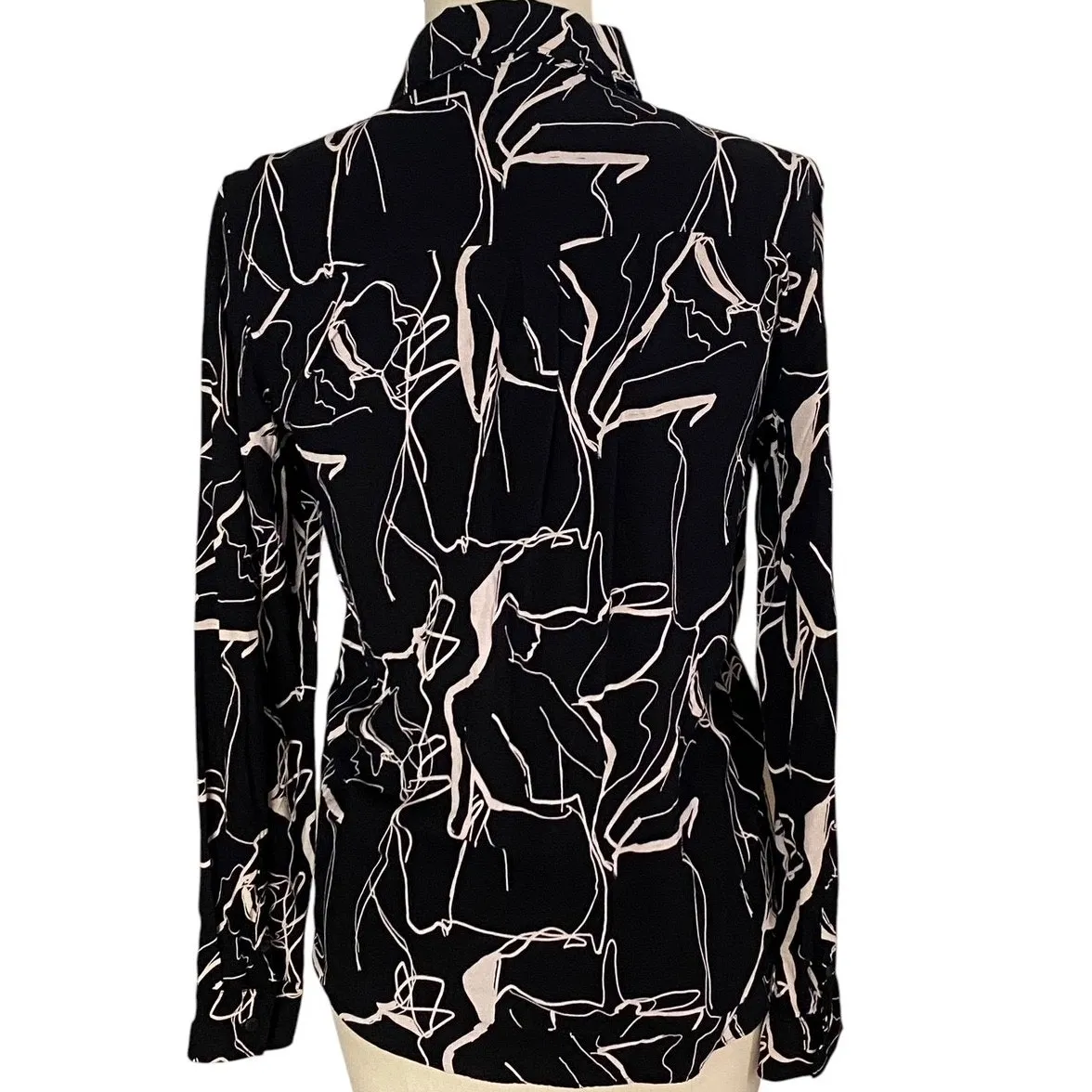 ZARA Black & Cream Long Sleeve Patterned Relaxed Fit Blouse ~ Women's Size LARGE - Image 3