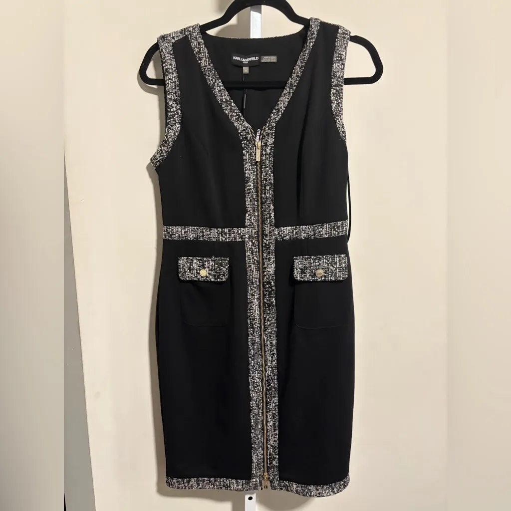 Karl Lagerfeld Black Dress with Tweed Accents - Image 3