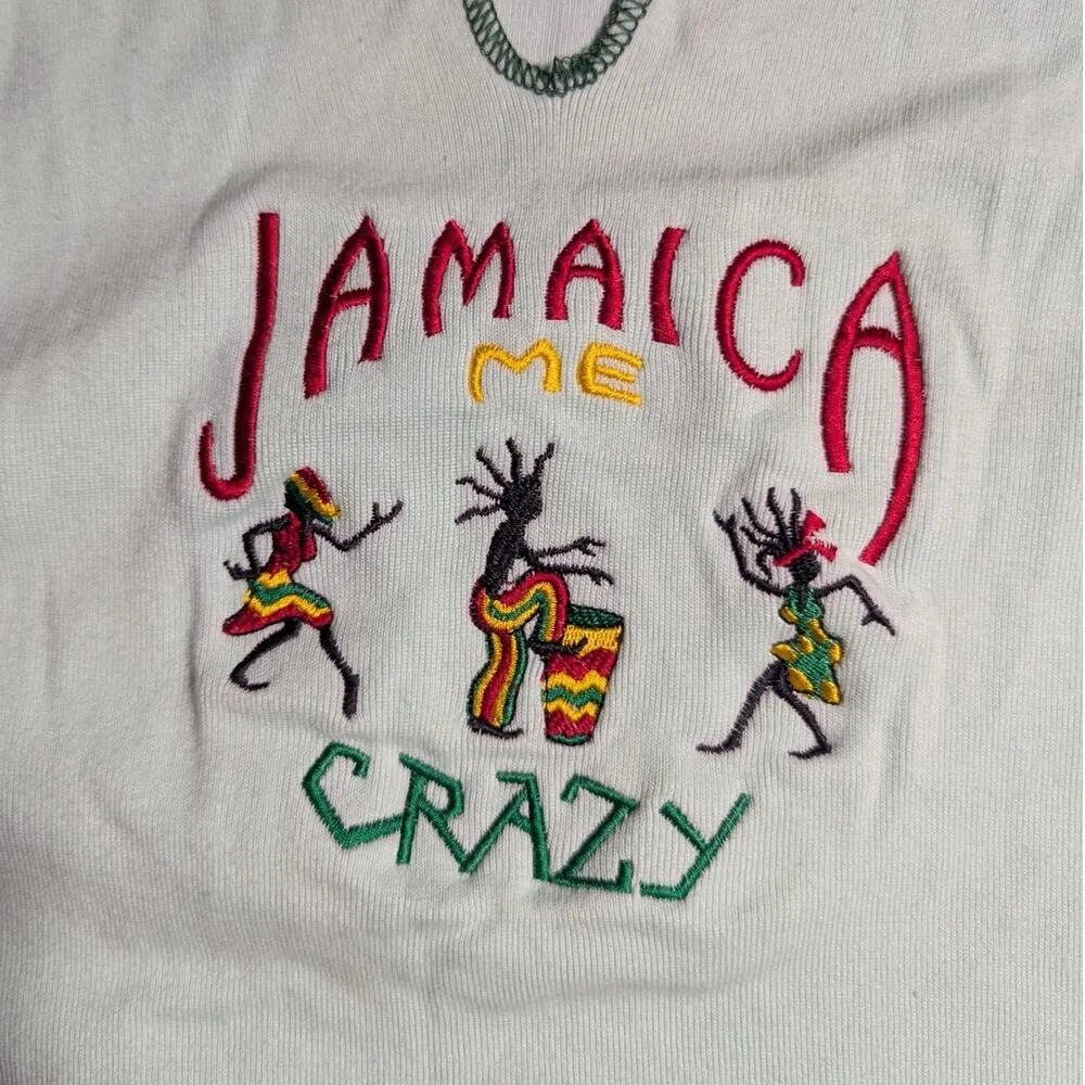 Vtg Y2K Island Tees Jamaica Me Crazy Embroidered Green Long Sleeve Baby Tee Sz L Size L - Image 3