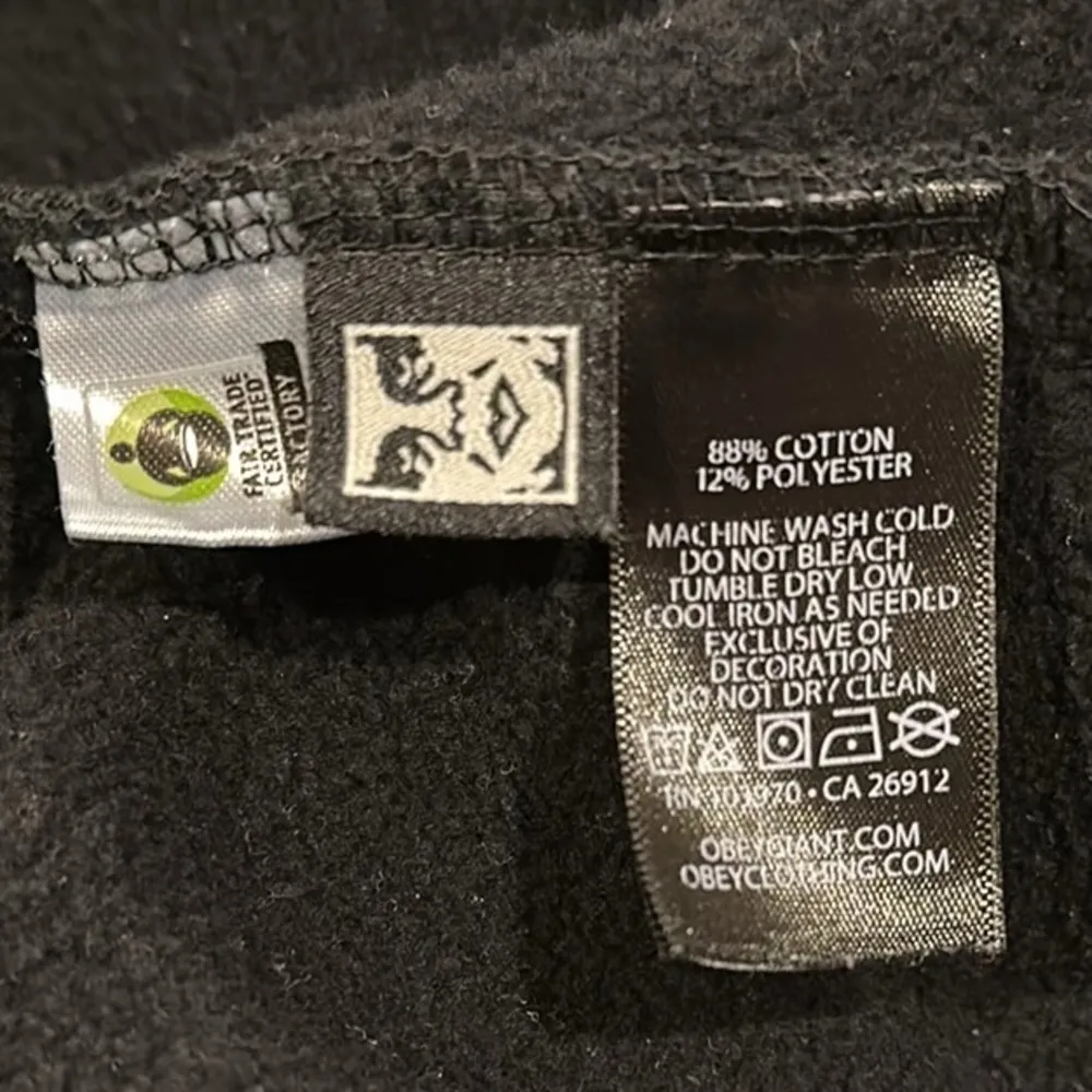 OBEY EMBROIDERED GOLD THREAD BLACK CREW NECK OVERSIZED GRAPHIC SWEATSHIRT M - Image 6