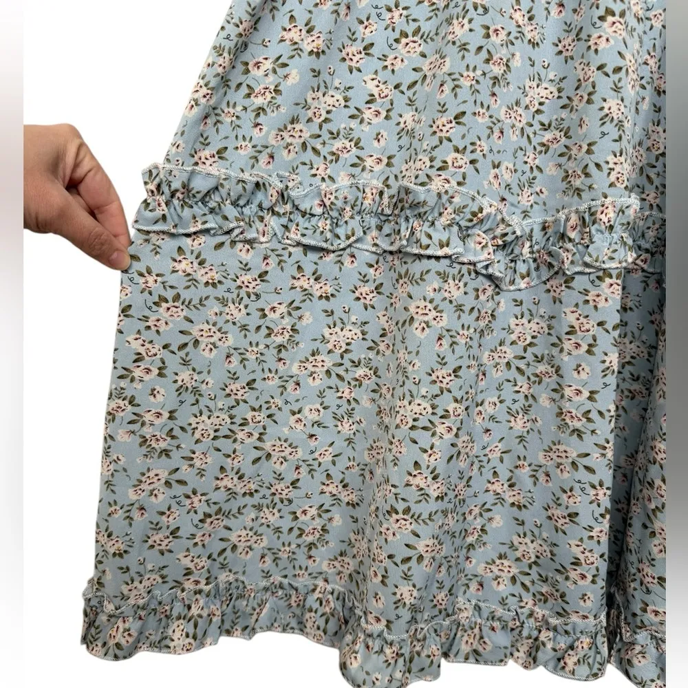 To My Lovers Baby Blue Floral Spaghetti Strap Sun Dress Size Large - Image 7