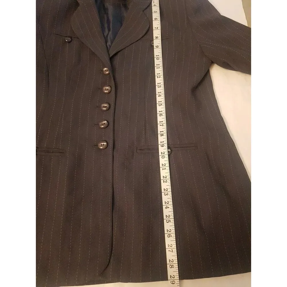 Adolfo Atelier Womens Blazer Jacket Size 12 Petite Pinstripe Vintage Gray Office - Image 10