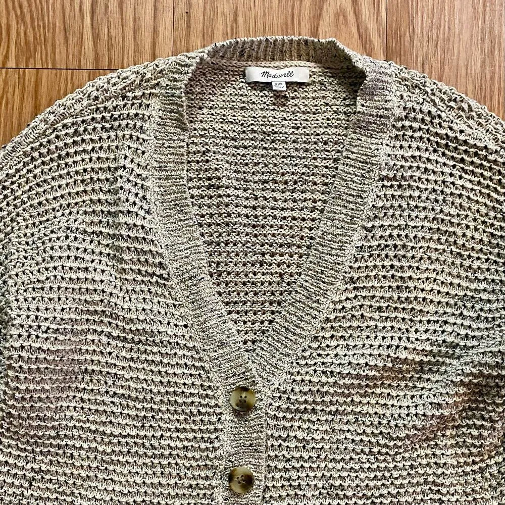 Madewell Cream Gray Marled Hartley Cardigan Sweater Womens Oversized XXSmall - Image 4