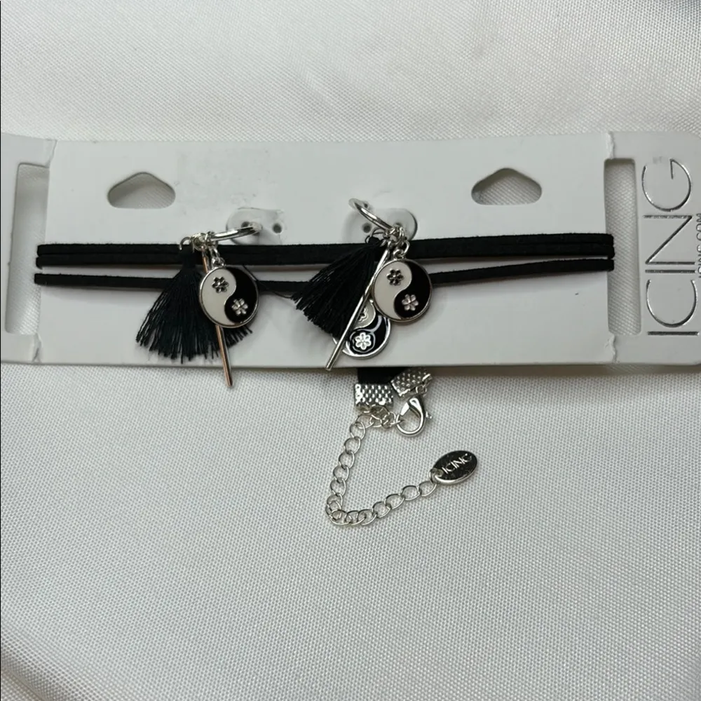 ICING Black Yin Yang Charm Choker and Earrings Set - Image 2