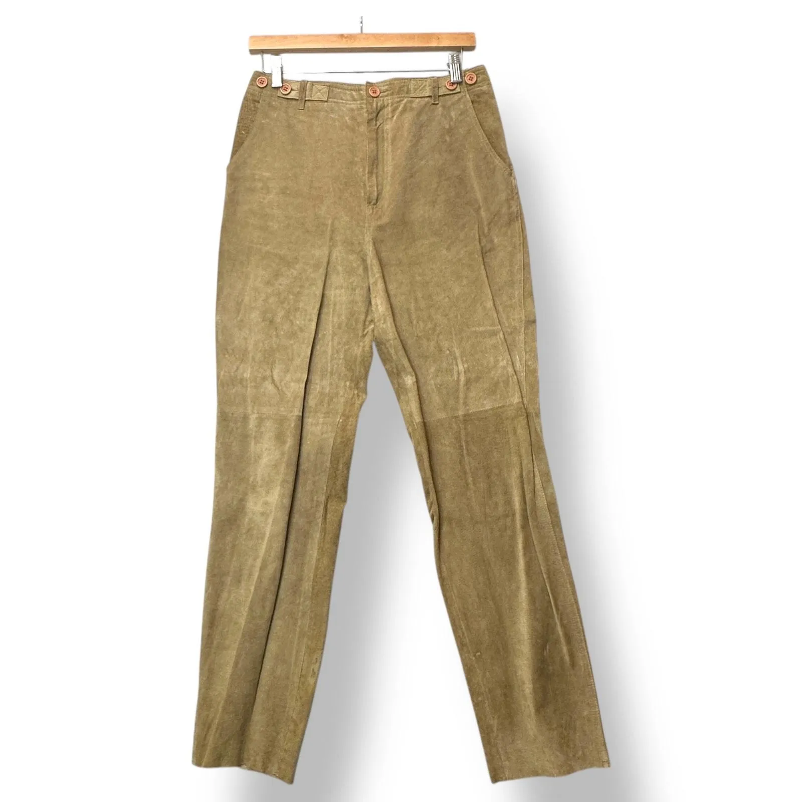 Vtg Pia Rucci Women Suede Leather Straight Leg Pants 6 Tan Festival Minimalist - Image 3
