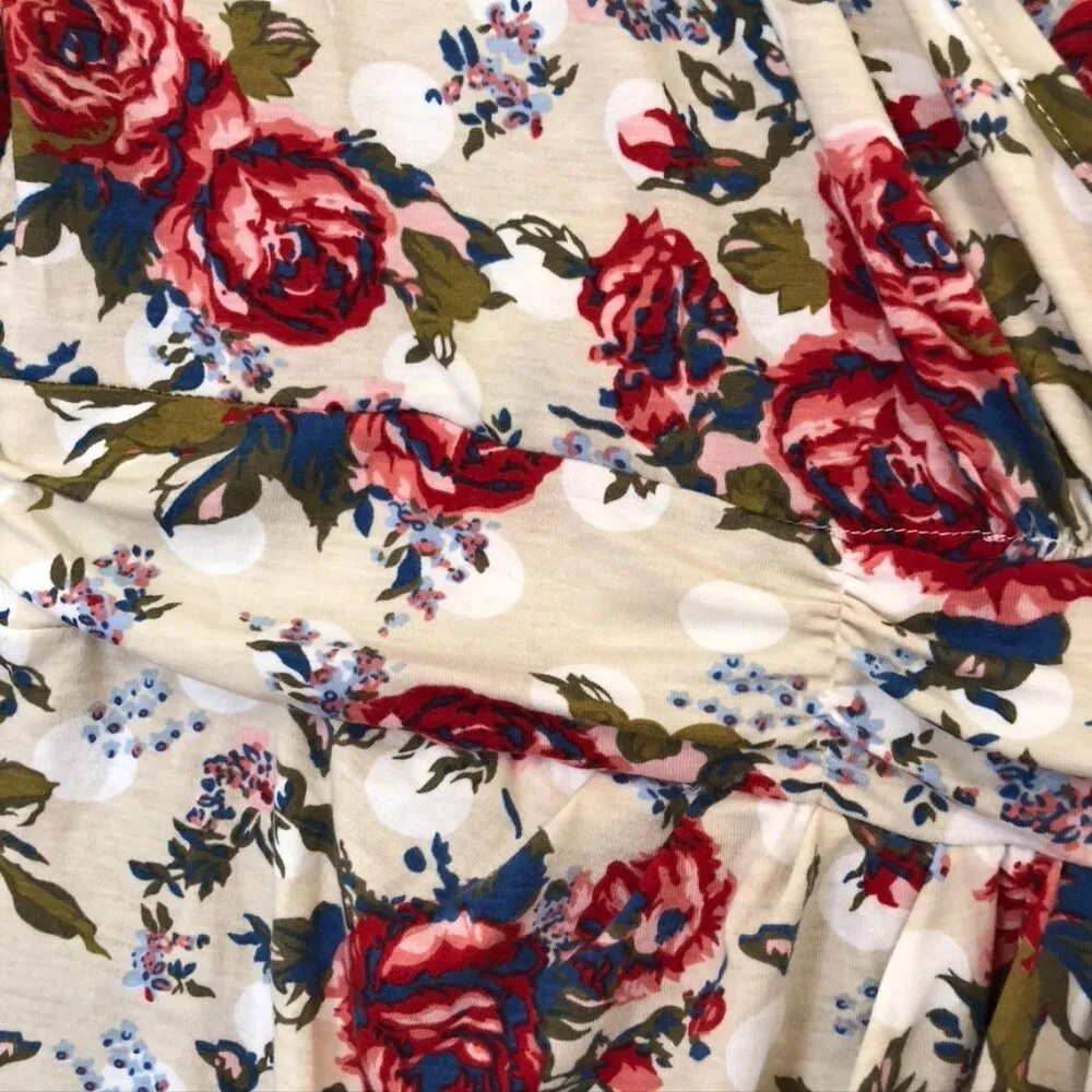 NEW NWT MEAVEOR Beige White Red Blue Floral Polka Dot Faux Wrap Dress Medium M - Image 8