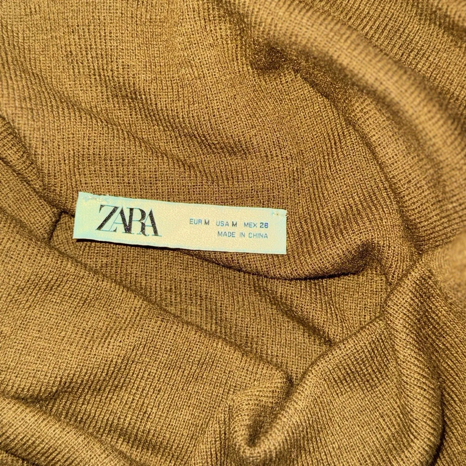 Zara Women’s 100% Wool Ribbed Knit Cowl Neck Stretchy Sweater Dark Olive Green M - Image 5