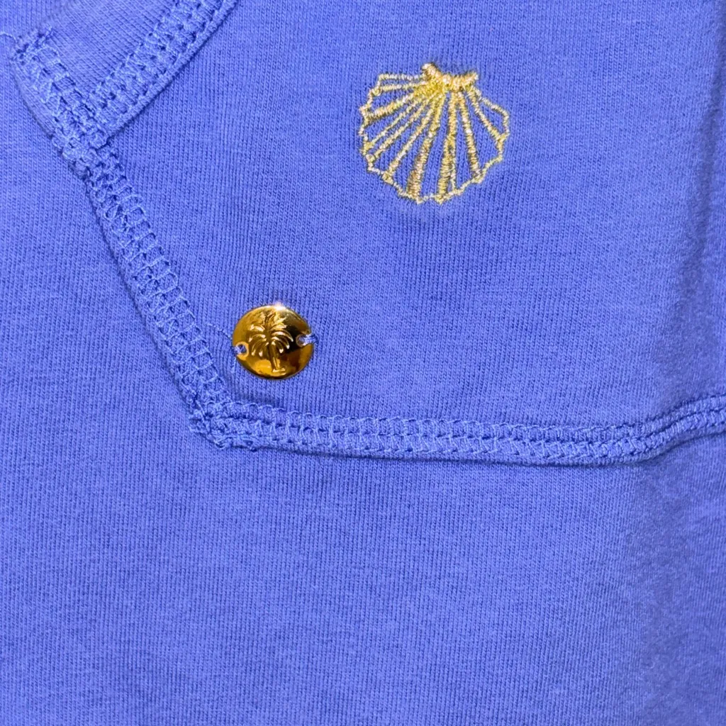 Lilly Pulitzer Blue Popover Sweater with Gold Sea Shell Accents - Image 4