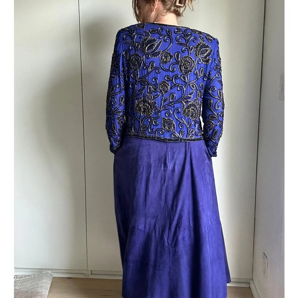 Purple Silk Beaded Bolero 90s Vintage Formal Jacket Elegant Cocktail SZ S - Image 5