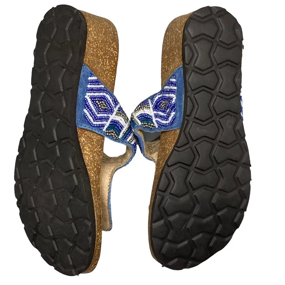 Rialto Slip On Sandals Cork Thong Slides Sequin Beads Embellished R4254 6M‎ Blue Size 6 - Image 7