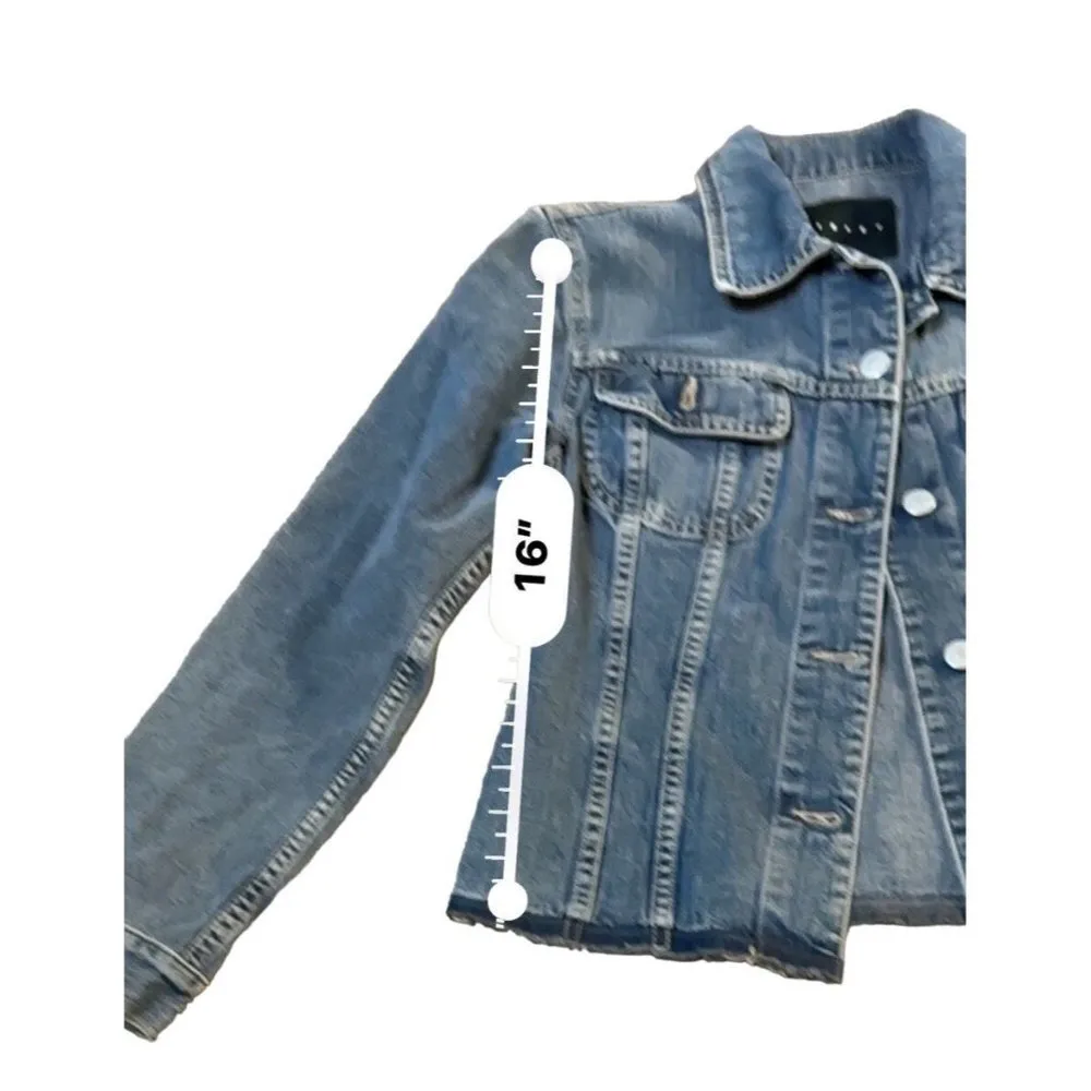 Sisley Women Denim Jean Distressed Jacket from Italy Size XS Sku 1087 Blue - Image 5