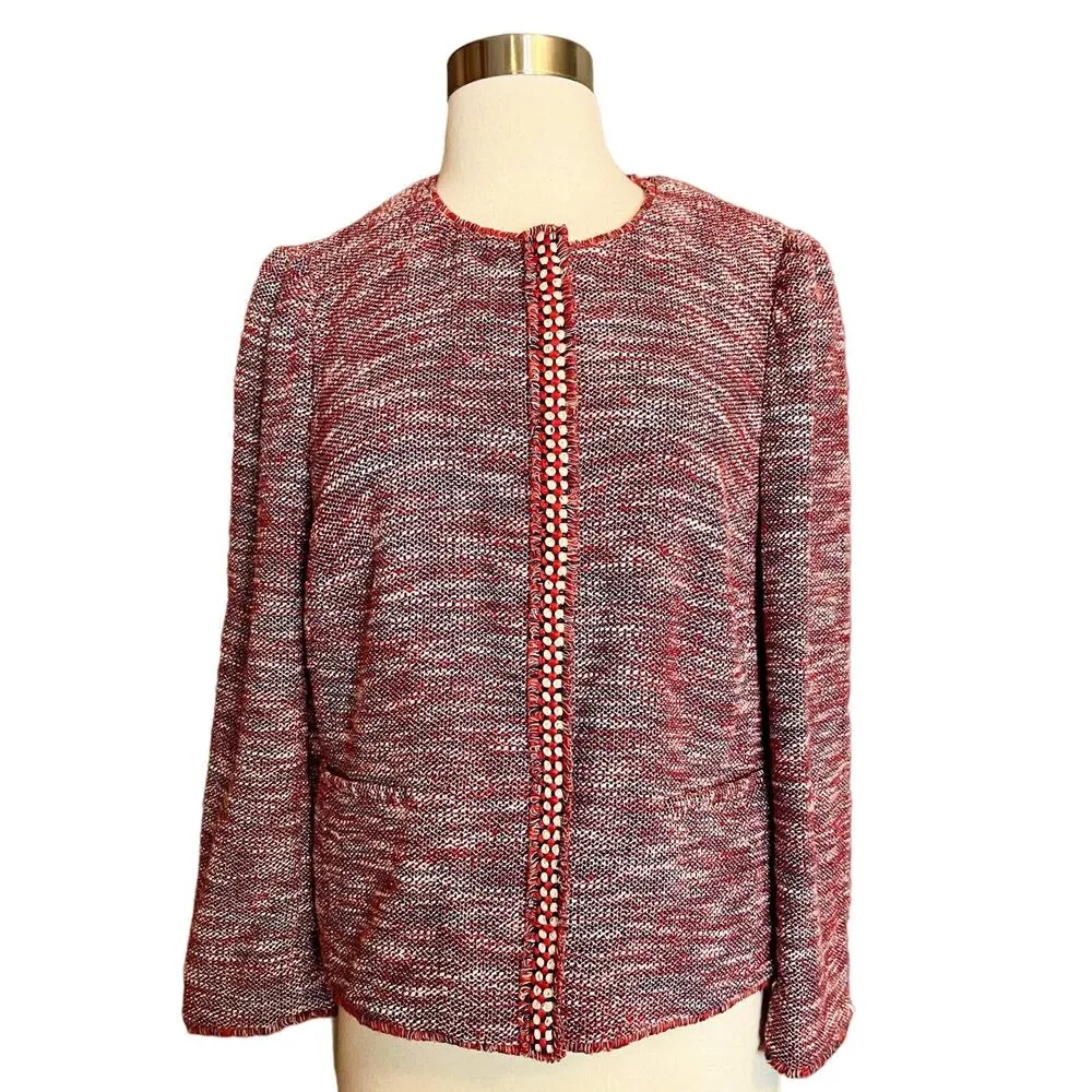 RED VALENTINO Red Tweed Blazer Jacket Snap Front Metallic Giacca ITALY 46 8 EUC - Image 16