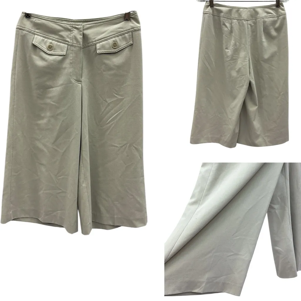 Worthington Stretch Cream Khaki Wide Leg Capri Pants with Pockets Womens 4 - Image 2