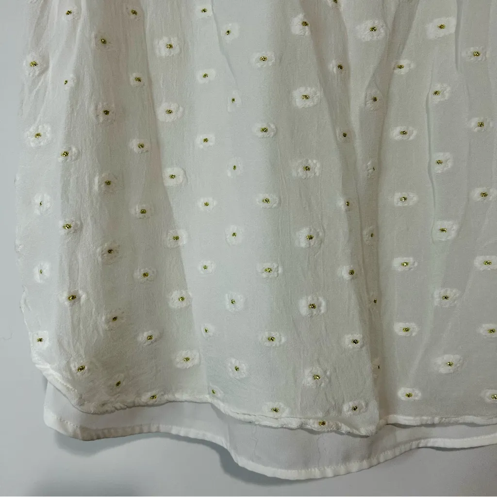 Loft Women’s Textured Layered Ruffle Sleeve Floral Blouse White Gold M P Girly - Image 3