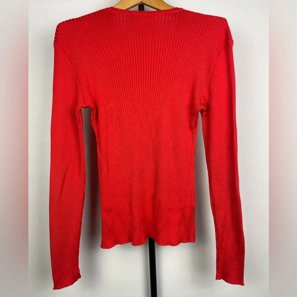 Hilfiger Collection Red‎ 100% Silk Made in Italy Ribbed V - Image 5