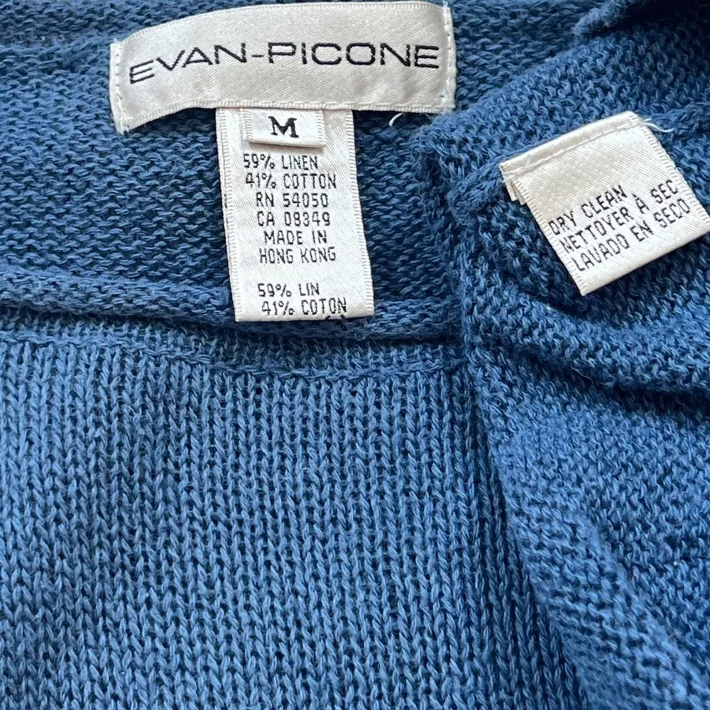 Evan Picone Linen Cotton Knit Scoop Neck 3/4 Sleeve Blue Sweater Medium Pullover - Image 5