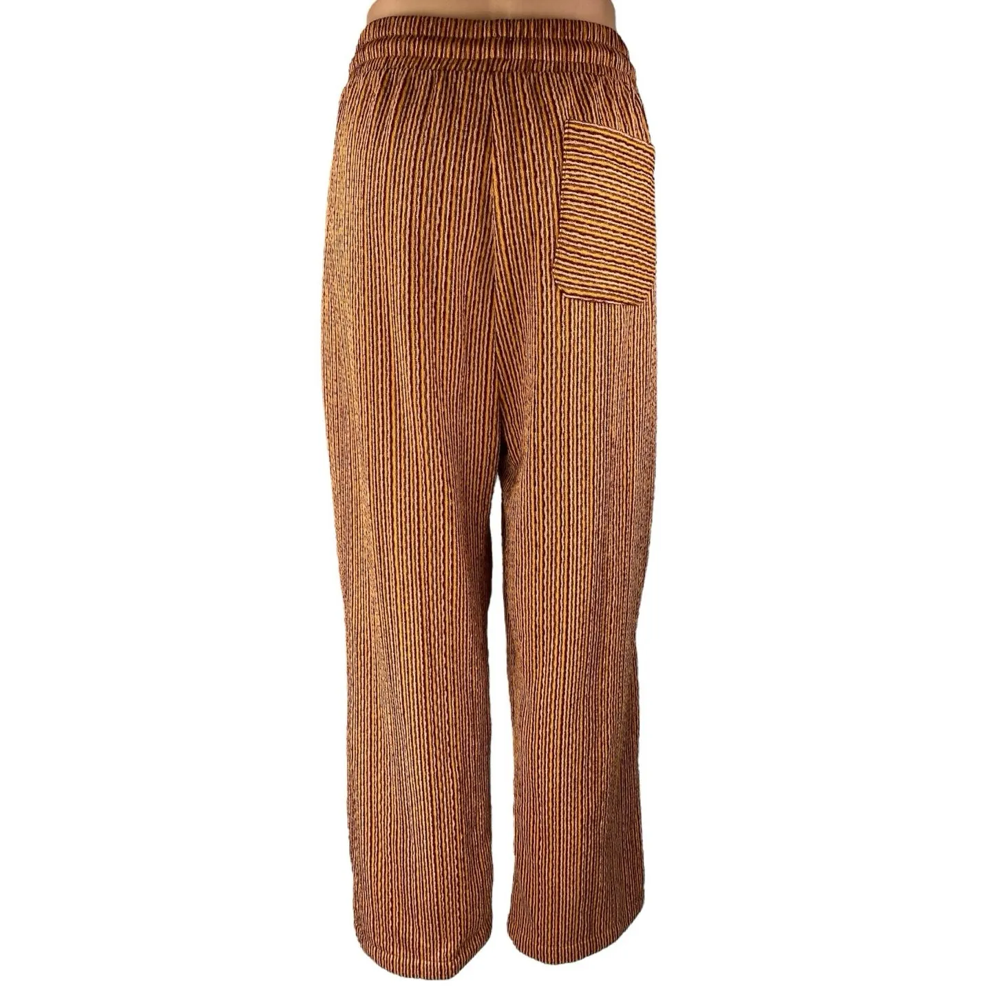 Zara Brown Striped Elastic Waist Drawstring Wide Leg Trousers Lounge Pants Sz L - Image 3