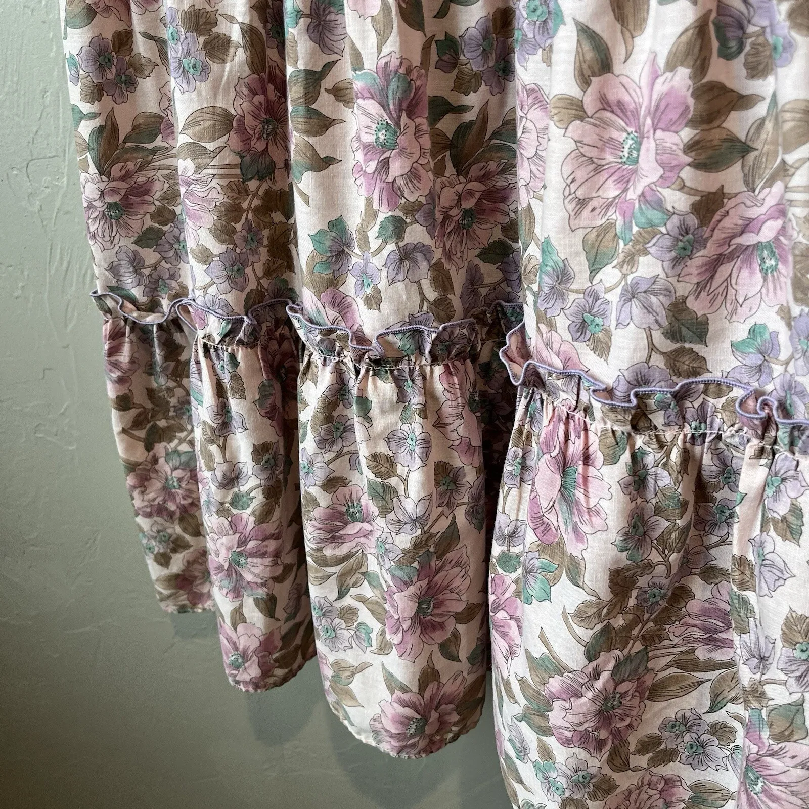 Vtg Women Dress Floral Tiered CottageCore Peasant Coquette Pink Rockabilly Midi Size L - Image 3