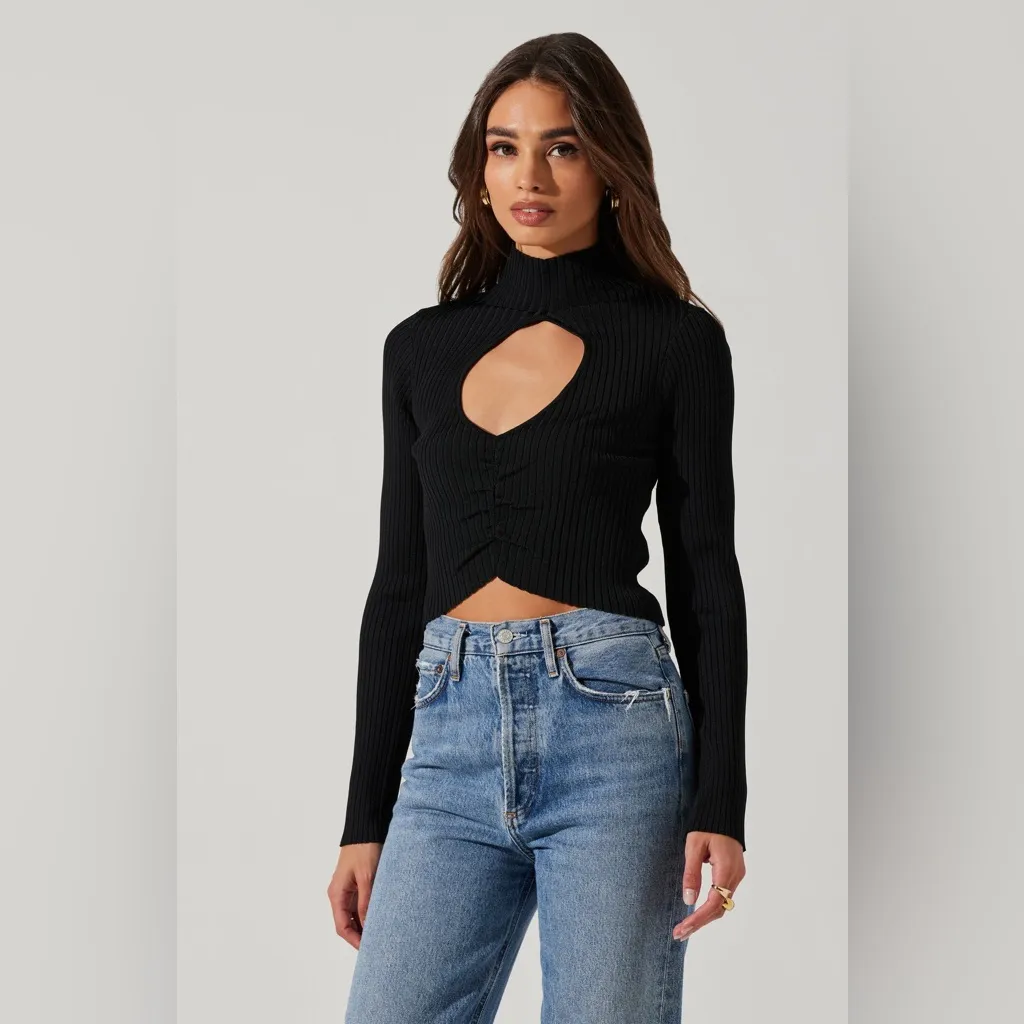 ASTAR The Label Elia Mock Neck Cutout Sweater Black Size XS - Image 5