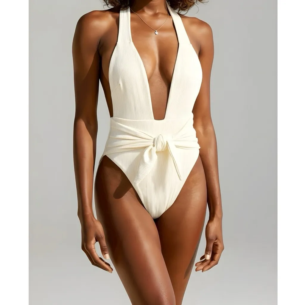 MONTCE Tropez One Piece Swim, Cream Rib, Medium White - Image 2