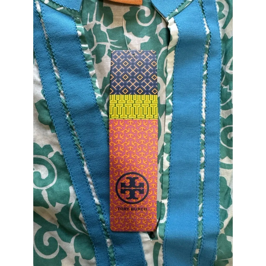 TORY BURCH Women Sz 12 Cotton Pullover Tunic‎ Top Long Sleeve Beach Tropical NWT - Image 11