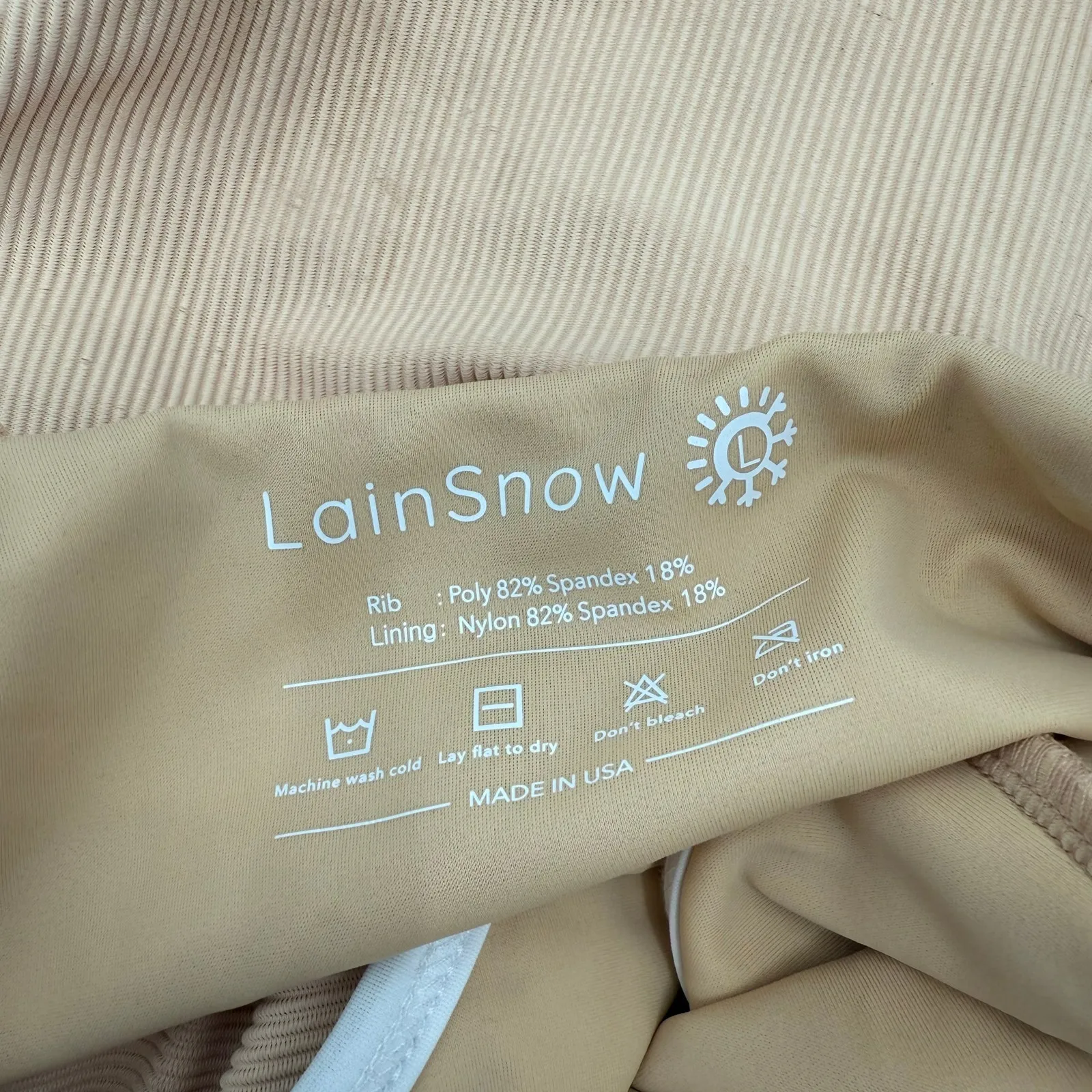 LAINSNOW Swimsuit Size Large NEW Ocean Isle One Piece NWOT Rib Open Back Beige White - Image 5