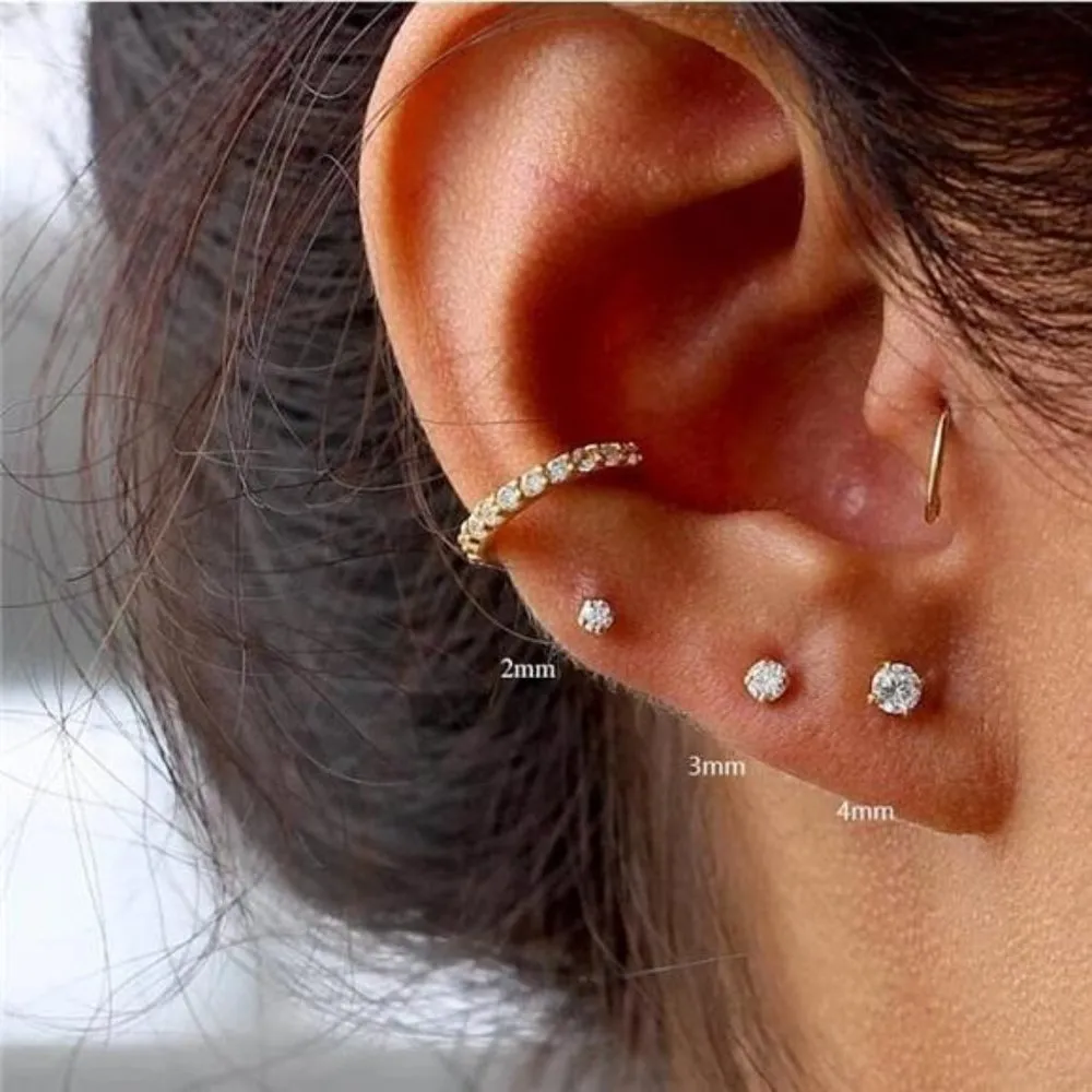 3mm CZ Screw on Flat Back Stud Earrings /Gold Flat Back Cubic Zirconia - Image 5