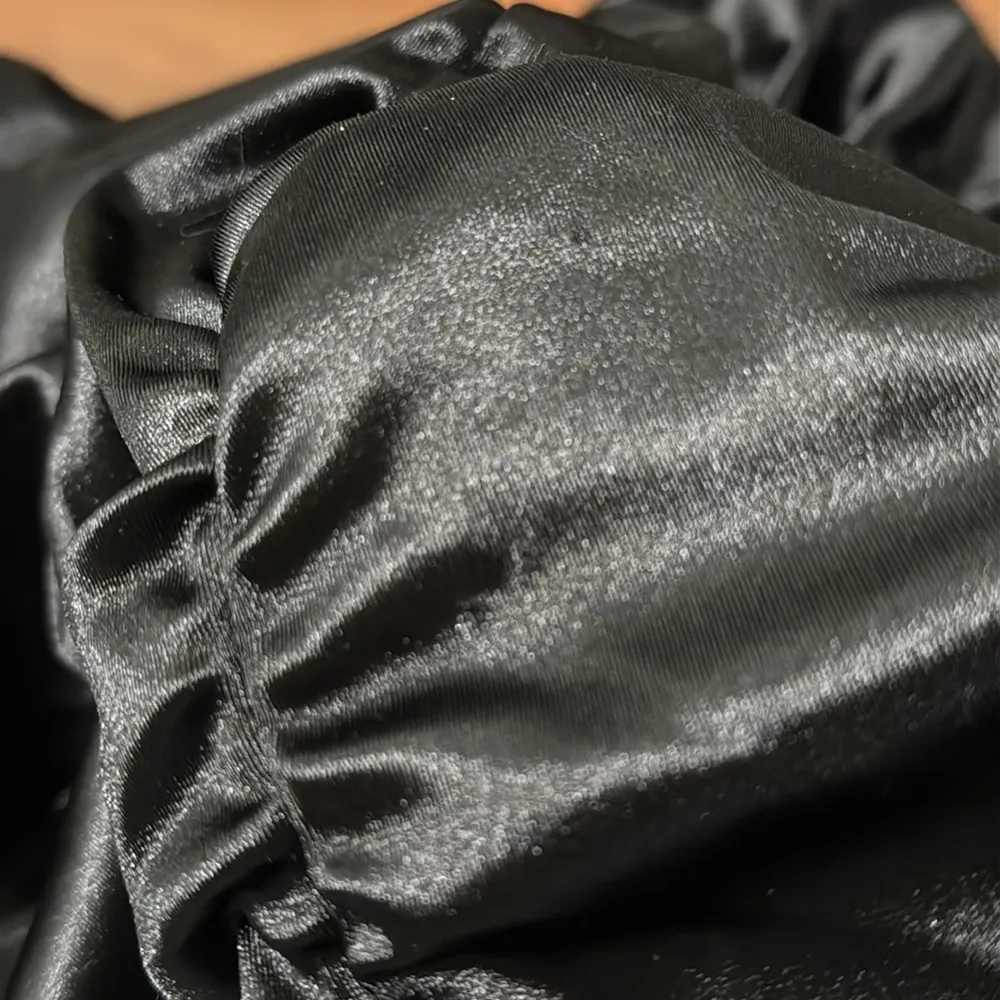 H&M Satin Black Puff Long Sleeve Ruched Gathered Boatneck Party top Size S - Image 12