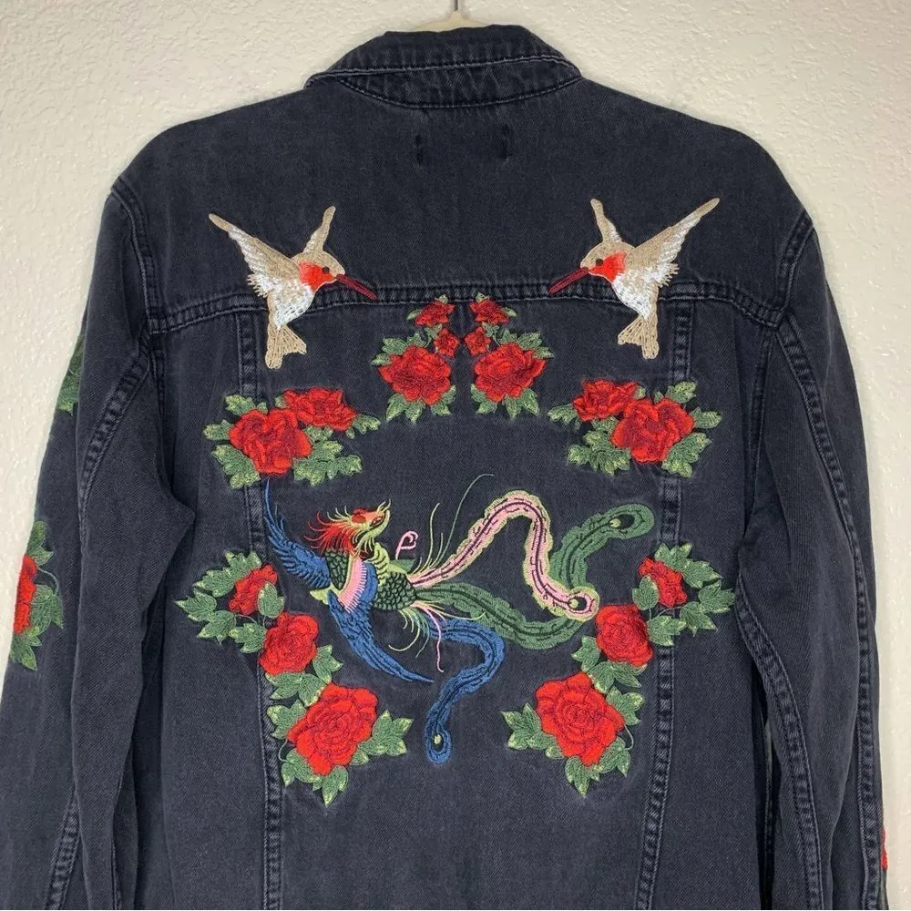 Pacsun Women’s Size Medium Black Denim Embroidered Jacket - Image 7