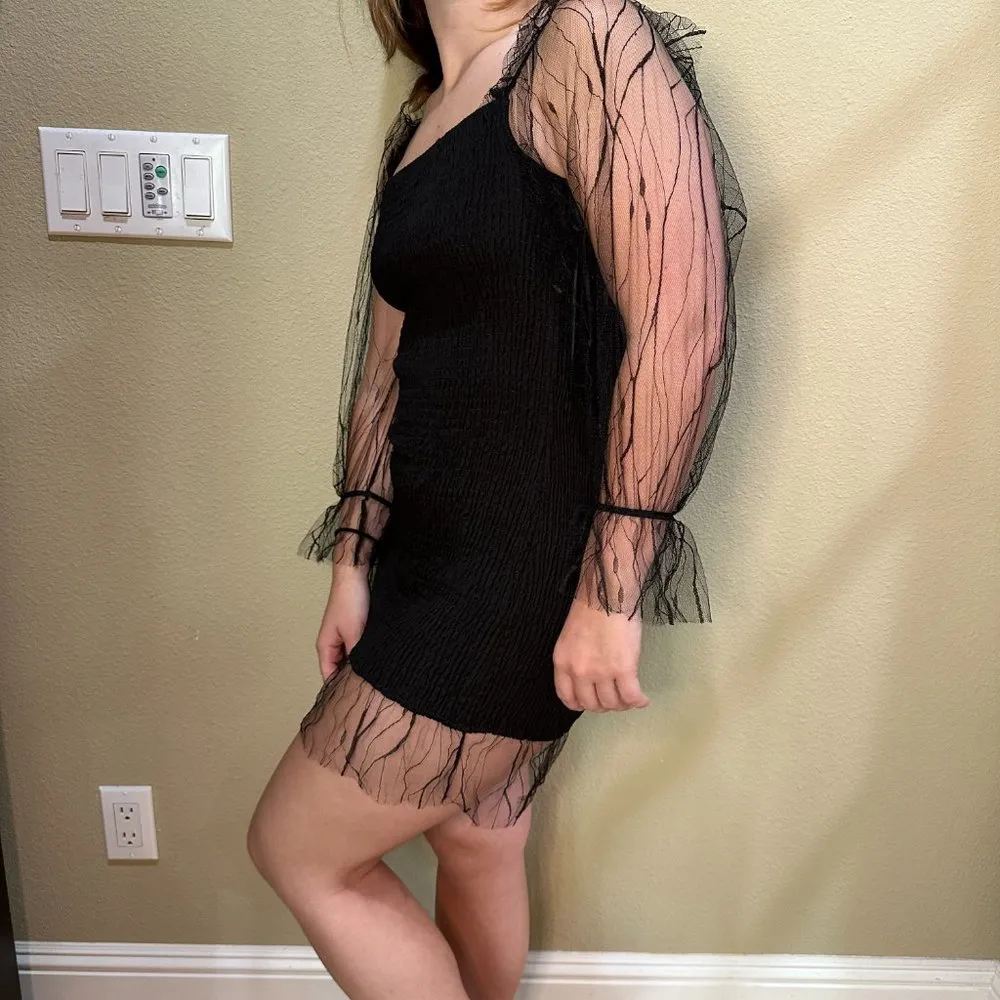 NWT SHOWPO Luvalot Ruched Netting Overlay LBD Little Black Dress - US size 2 - Image 5