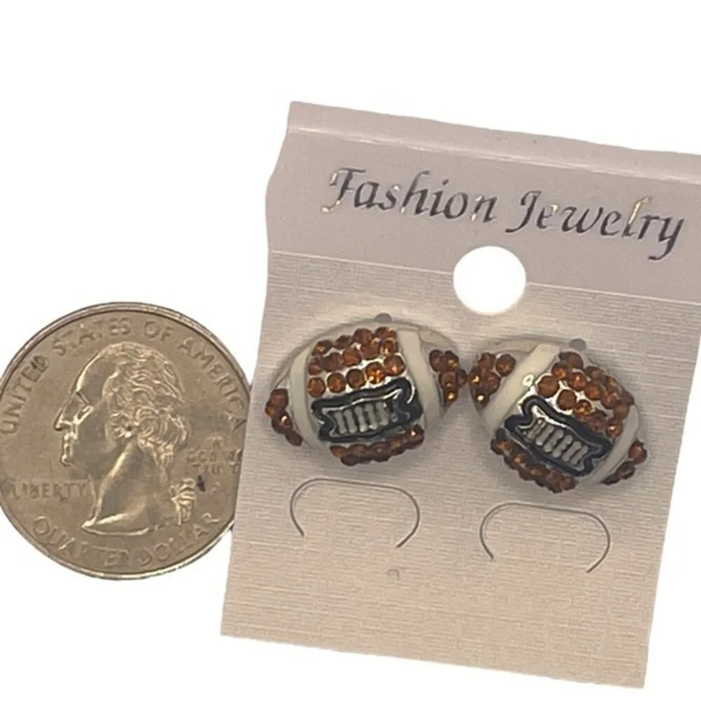 Football Post‎ Earrings Brown Rhinestone - Image 3