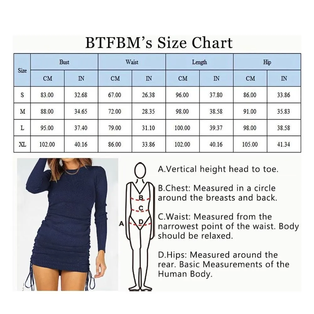 NEW Ruched Bodycon Drawstring Dress Stretch Knit Tight Mini or MIDI L Blue Size L - Image 4